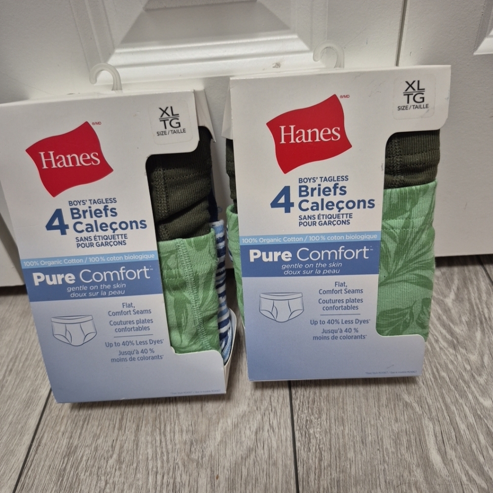 2 Packs of Boys Tagless Hanes Pure Comfort Organic Cotton Boxer briefs; Size XL